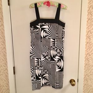 Joseph Ribkoff Black & White Geo Dress, Size 6